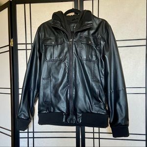 OBEY FAUX LEATHER HOODED JACKET